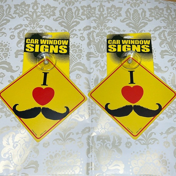 New Set of 2 “I Heart Mustache” Car Window Signs - Picture 1 of 4